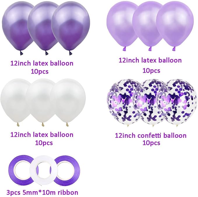 40PCS 12 inch Purple Latex Balloons Foil Confetti Balloons Decorative Balloons with 3pcs ribbon for Weddings Birthday Graduation Party Supplies