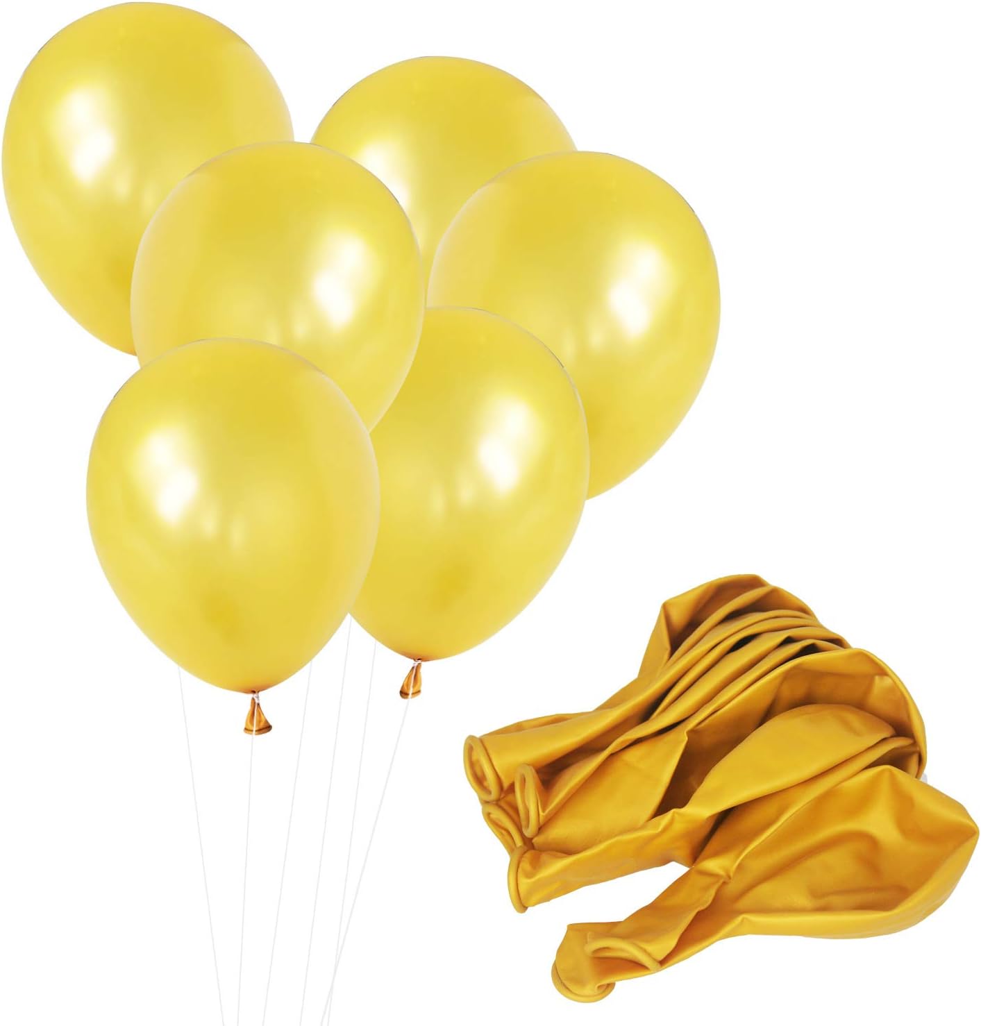 100 PCS 12 Inches Metallic Gold Latex Balloons Large Thick Big Round Shining Pearlescent Golden Color Biodegradable Bulk Helium Gas or Air Inflated for Kids Birthday Party Decorations Supplies Favors