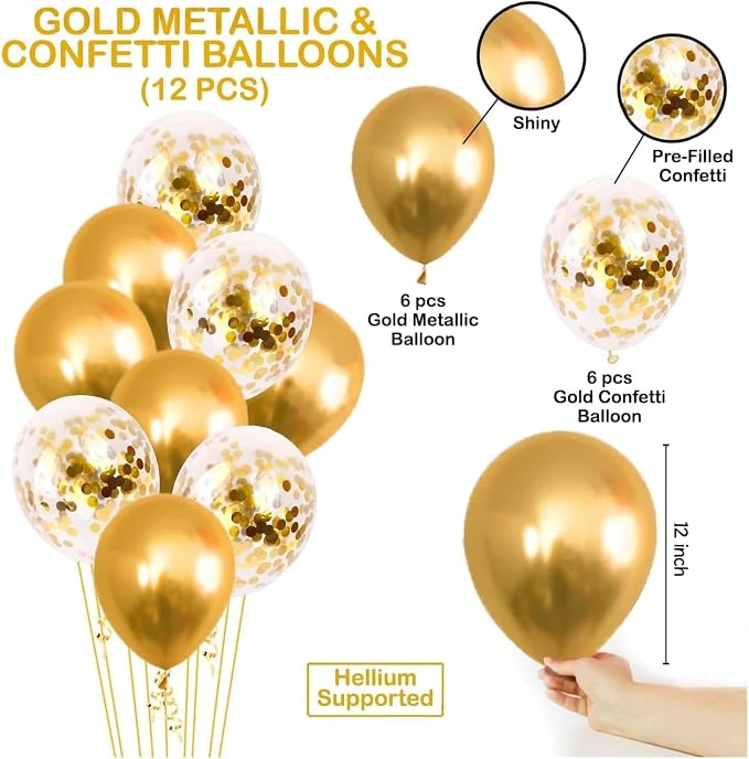 25Pcs Golden Happy Birthday Foil Balloon, Confetti and Metallic Balloons Combo for Birthday Decoration Items for Kids