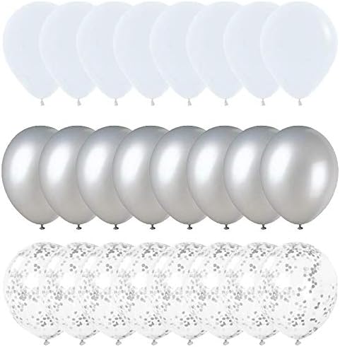 White Chrome Silver Confetti Balloons Bouquet 24PCs for Wedding Bridal Shower Birthday Pa