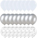 White Chrome Silver Confetti Balloons Bouquet 24PCs for Wedding Bridal Shower Birthday Pa