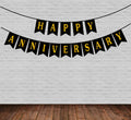 Black Happy Anniversary Card Banner with Shiny Golden Prints - Anniversary Banner for Party Decorations