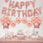 Happy Birthday Rose Gold Balloons – Large, Pack of 25 | Rose Gold Happy Birthday Letter Balloons | Star Mylar Foil and Latex Balloons | Rose Gold Decorations Party Supplies for Girl