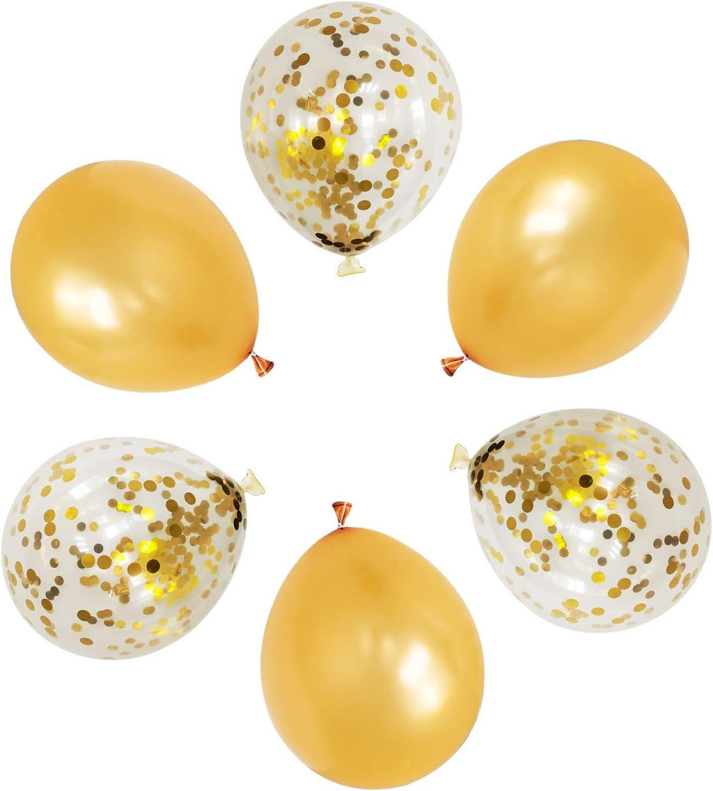 50 12-inch Latex Balloons, 25 Pearlized Pearlescent Gold+25 Transparent with Confetti Large Thick Big Round Shining Biodegradable Bulk Helium Gas Air Inflated Kids Birthday Wedding Party Decorations