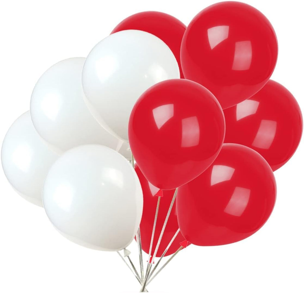 50 Pcs Metallic Red and White Balloons – Red White Birthday Balloons – Red and White balloons decorations – Red, White balloons for Anniversary/baby shower/birthday party