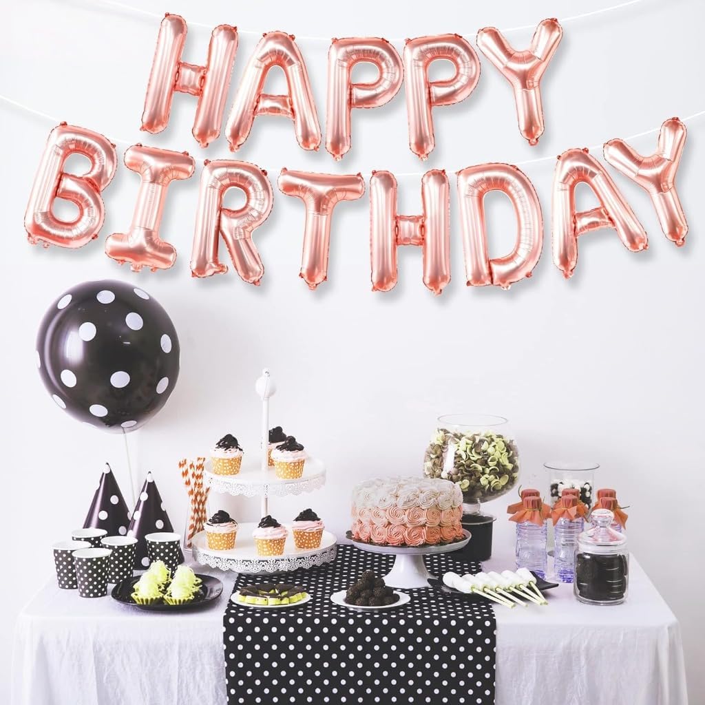 Rose Gold Happy Birthday Banner – 16 Inch Balloons | Sign for Girls | Decorations and Backdrop