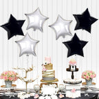 Black and Silver Star Shaped Balloons – 18 Inch, Pack of 6 | Perfect for New Year's Eve, Graduation Parties | Black and Silver Star Balloons for Class of 2024 Party Decoration