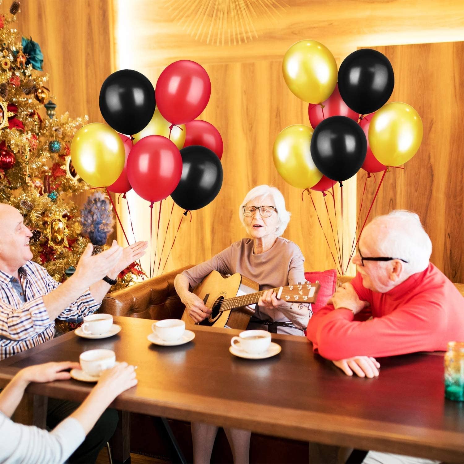 Golden Red Black Balloons - 100 pcs for Happy Birthday Balloon Decoration for Boys, Men, Husband/Balloon Garland Kit/Metallic Helium Balloons/Balloon Items for Décor