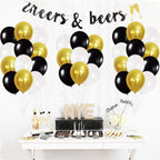 Gold and Black Party Balloons – Pack of 50 | White Latex Balloons | Gold Party Decorations | Chrome Latex Balloons for Birthday, Bachelorette Decor, Bridal Shower, Home, Office Decor Supplies Kit