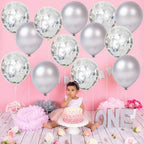 Silver and Silver Confetti Latex Balloons Kit - Pack of 30 | Latex Silver and Confetti Balloons for Birthday | Shiny Silver Confetti Balloons for Wedding Decorations, Anniversary, Bridal, Baby Shower