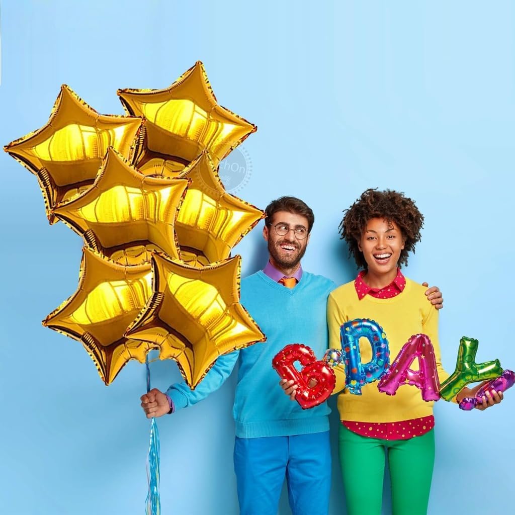 Gold Star Balloons for Party Decoration - Pack of 6, 18 Inch | Twinkle Little Star Gold Foil Balloons for Birthday | Star Shaped Balloon for Baby Shower, Wedding, Magical Prom, Engagement, Anniversary