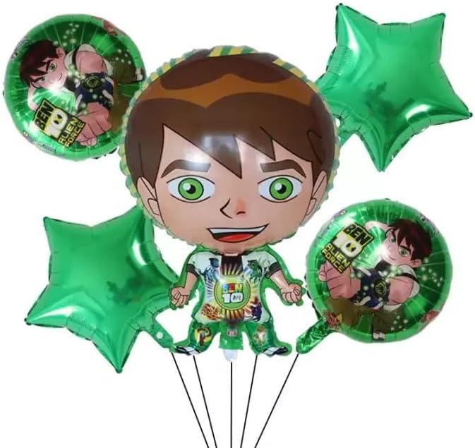 Ben 10 Theme 5 Pcs Foil Balloon Set – Decorative Balloons for Party Decorations