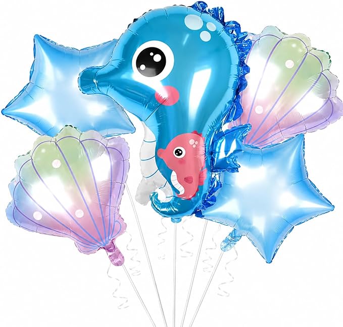Sea Horse Theme 5 Pcs Foil Balloon Set – Decorative Balloons for Party Decorations