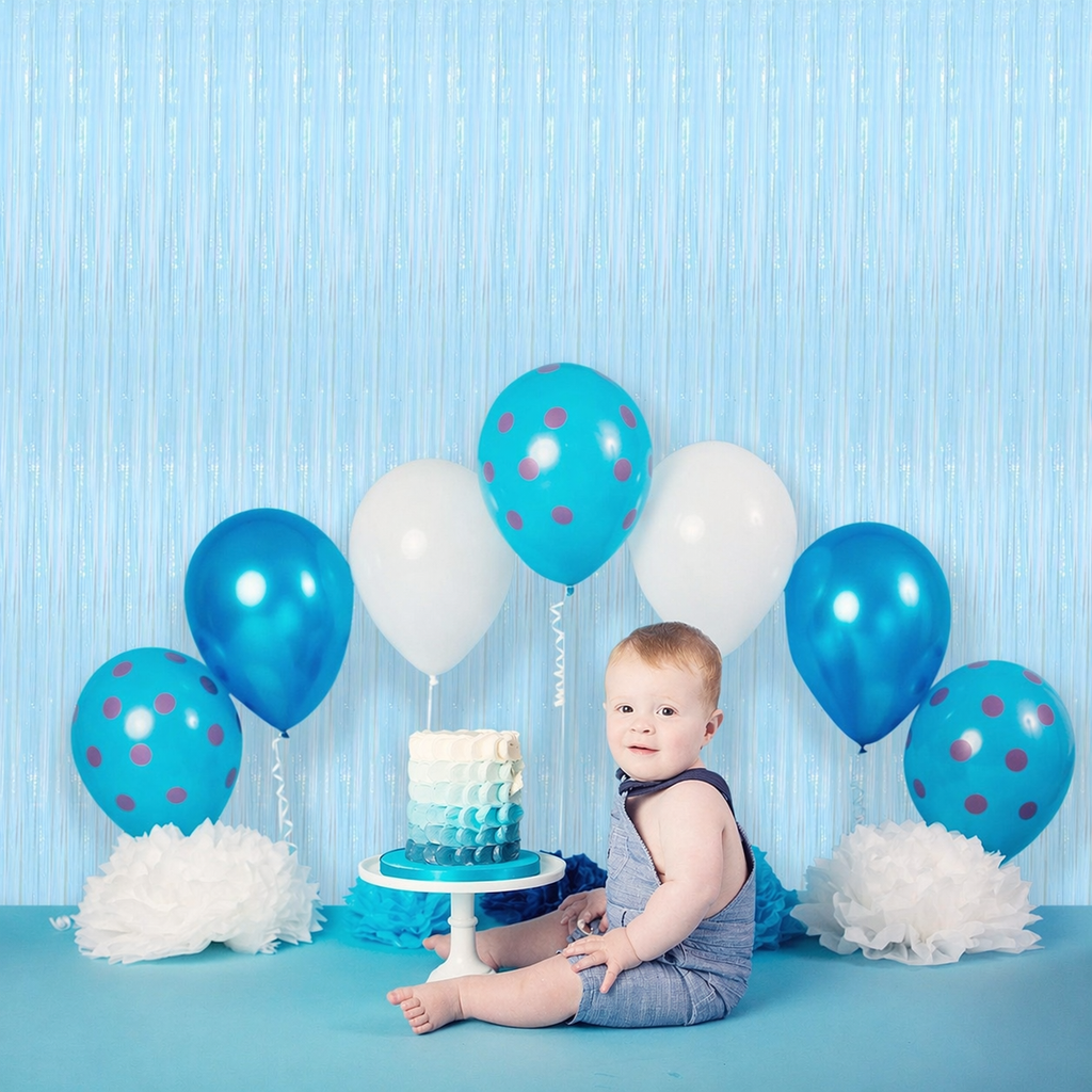 Xtra Large, Pastel Blue Fringe Curtain - 3.2x10 Feet | Pack of 2 | Blue Metallic Tinsel Backdrop | Streamers for Gender Reveal Party Supplies, Baby Shark, Under the Sea Birthday Decorations for Boys