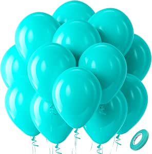 12 Inch Teal Latex Balloons, 100 Pcs with 1 Ribbon for Parties