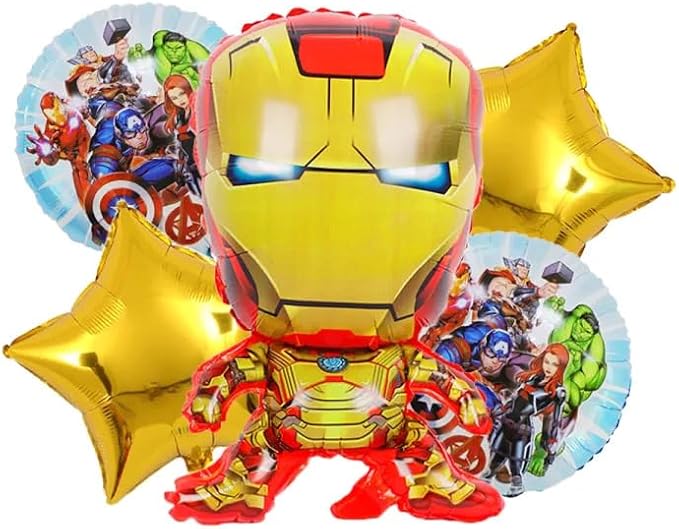 Iron Man Theme 5 Pcs Foil Balloon Set – Decorative Balloons for Party Decorations