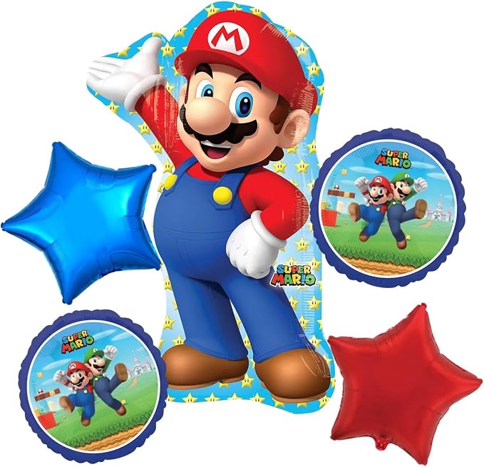 Super Mario Theme 5 Pcs Foil Balloon Set – Decorative Balloons for Party Decorations