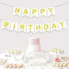 White Happy Birthday Banner For birthday decoration Men Women Adults Kids, Party Supplies Party Decorations