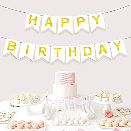 White Happy Birthday Banner For birthday decoration Men Women Adults Kids, Party Supplies Party Decorations