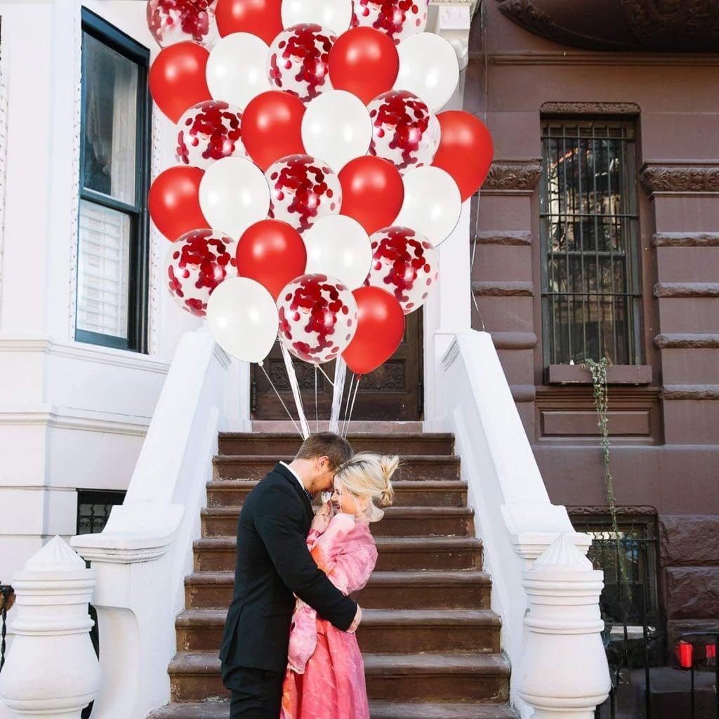 Red and White Balloons for Valentine's Decorations – Pack of 40 | Red Balloons for Romantic Decor | Valentine's Balloons, Red & White Balloons | Valentine's Decor for Him/Her