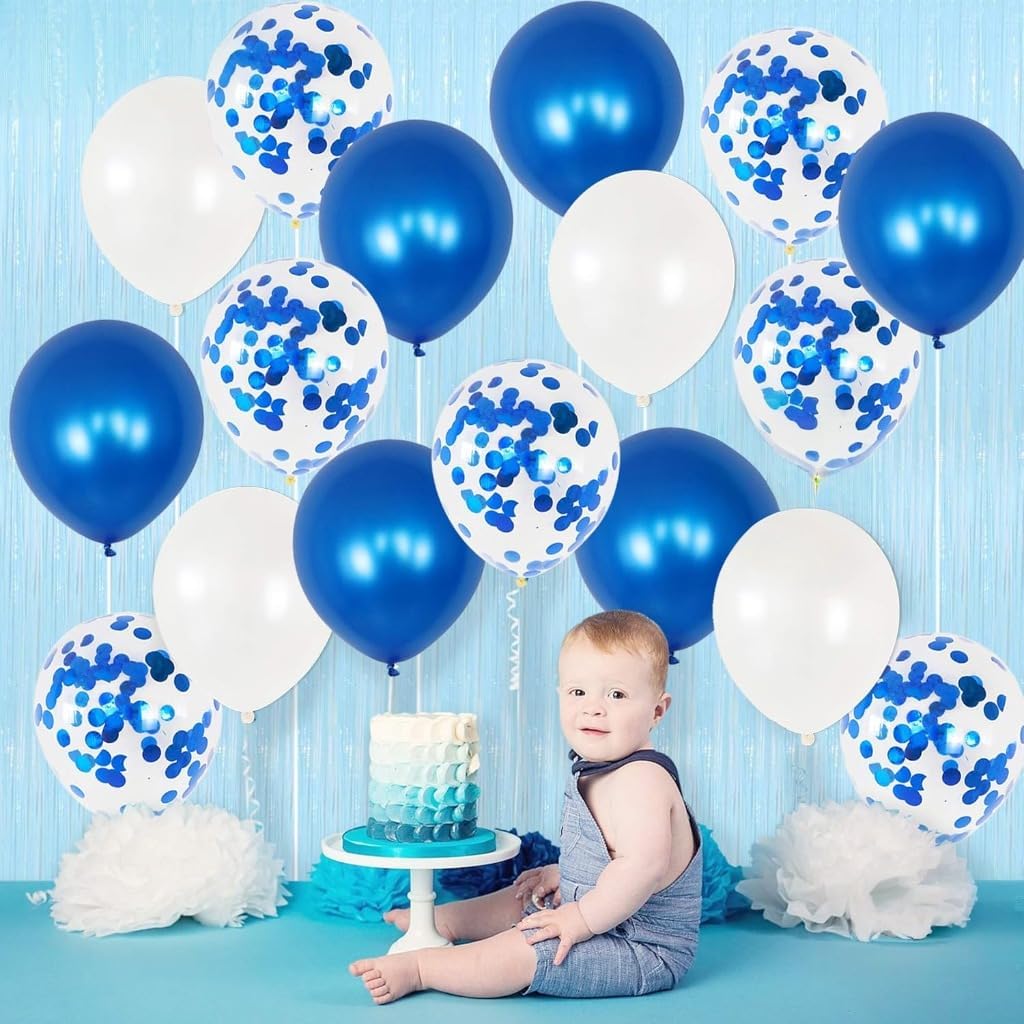 Navy Blue and White Balloons Decoration - 30 Pack | Blue Balloons and Blue Confetti Balloons | Navy Blue Balloons Arch Garland for Navy Party, Graduation Decorations, Birthday Party Decor