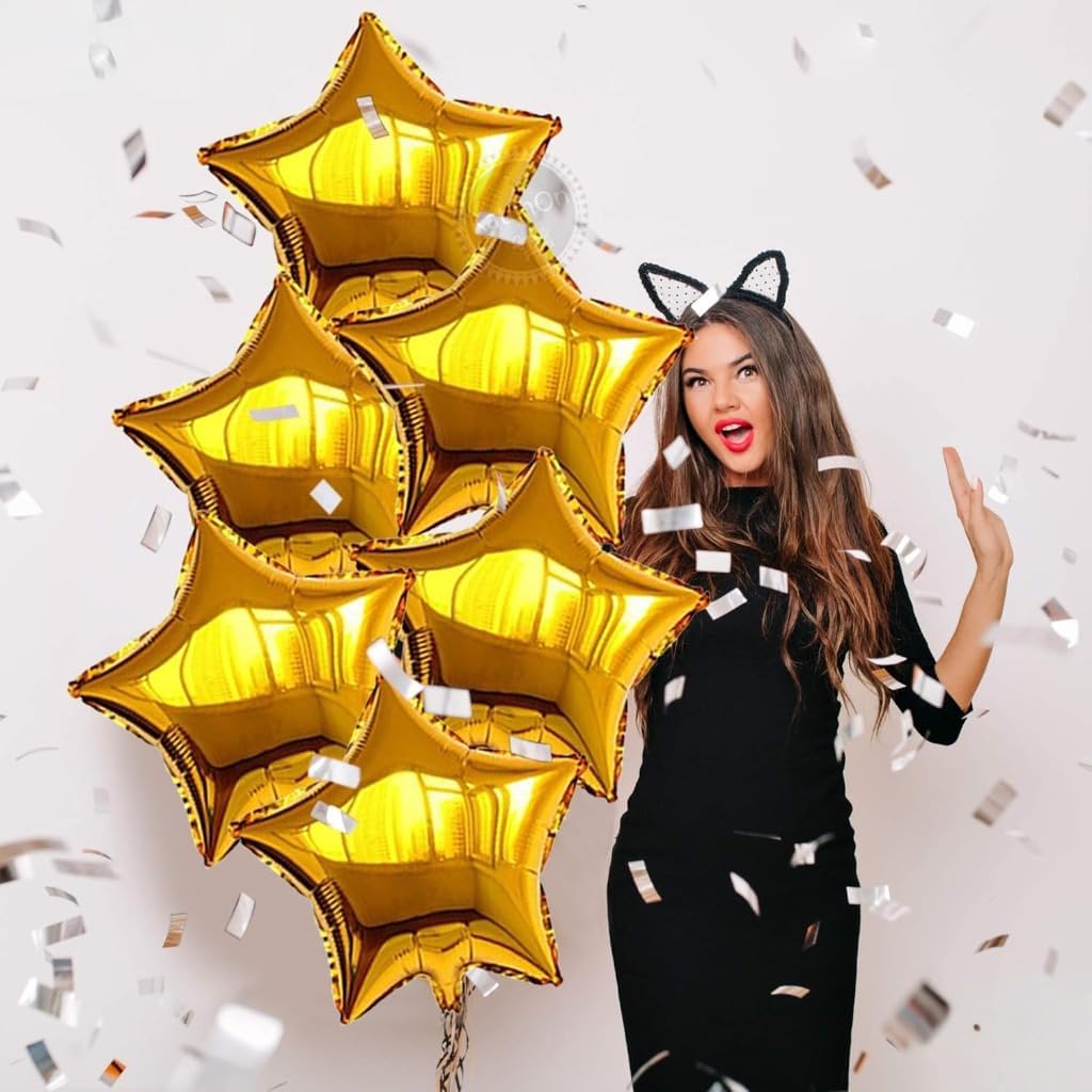 Gold Star Balloons for Party Decoration - Pack of 6, 18 Inch | Twinkle Little Star Gold Foil Balloons for Birthday | Star Shaped Balloon for Baby Shower, Wedding, Magical Prom, Engagement, Anniversary