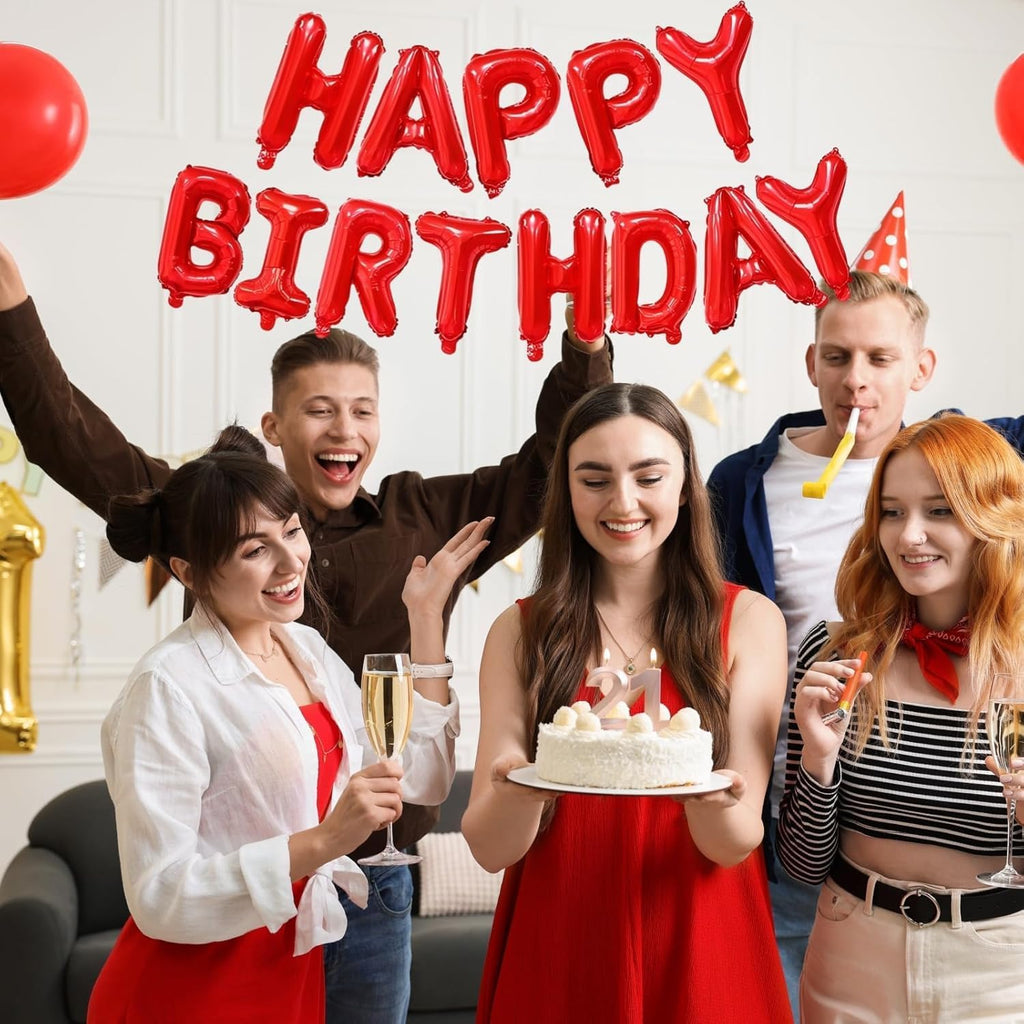 Happy Birthday Balloons Banner - Large Inflatable Aluminum Foil 3D Letters Banners for Kids and Adults Birthday Party Supplies and Decorations (Red)