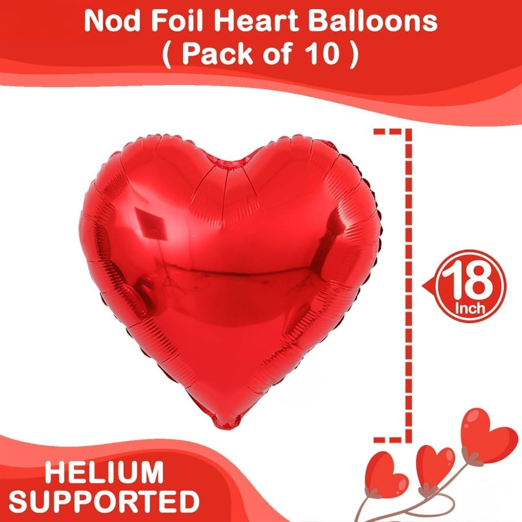 I Love You Balloons and Heart Balloons Kit – Pack of 28 – Valentine’s Day Decorations for Party – Includes 10 Red Heart-Shaped Foil Balloons (18 Inch)