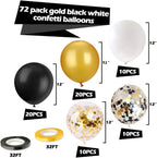 72 Pack Black Gold Confetti Balloons Kit, 12 Inch Black Gold White Balloons and Gold Confetti Balloons with Balloon Ribbons for Graduation Birthday Wedding Baby Shower Party Decorations