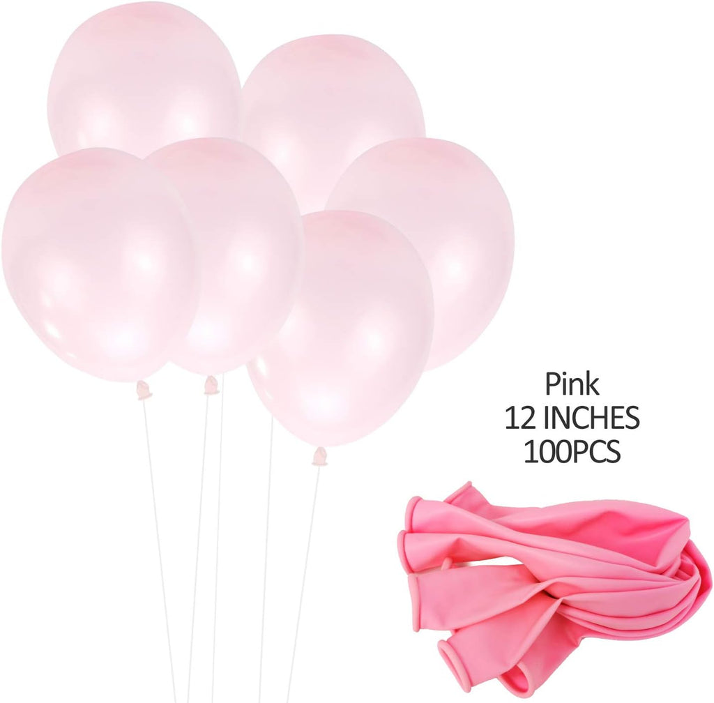 100 PCS 12 Inches Pink Latex Balloons Large Thick Big Round Biodegradable Bulk Helium Gas or Air Inflated for Kids Birthday Graduation Wedding Party Halloween Christmas Deco Supplies Favors