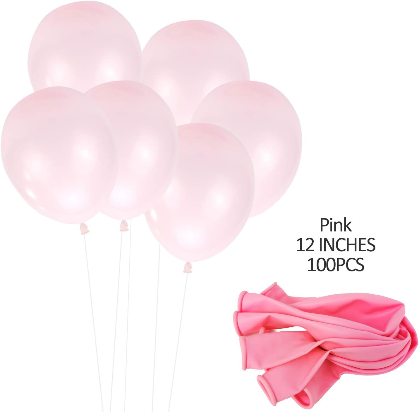 100 PCS 12 Inches Pink Latex Balloons Large Thick Big Round Biodegradable Bulk Helium Gas or Air Inflated for Kids Birthday Graduation Wedding Party Halloween Christmas Deco Supplies Favors