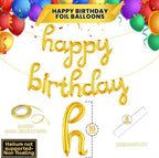 Gold Cursive Happy Birthday Banner – 16 Inch Balloon Banner, Decorations for Birthday Party