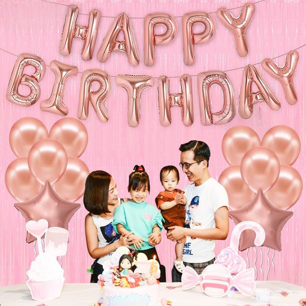 Happy Birthday Rose Gold Balloons – Large, Pack of 25 | Rose Gold Happy Birthday Letter Balloons | Star Mylar Foil and Latex Balloons | Rose Gold Decorations Party Supplies for Girl