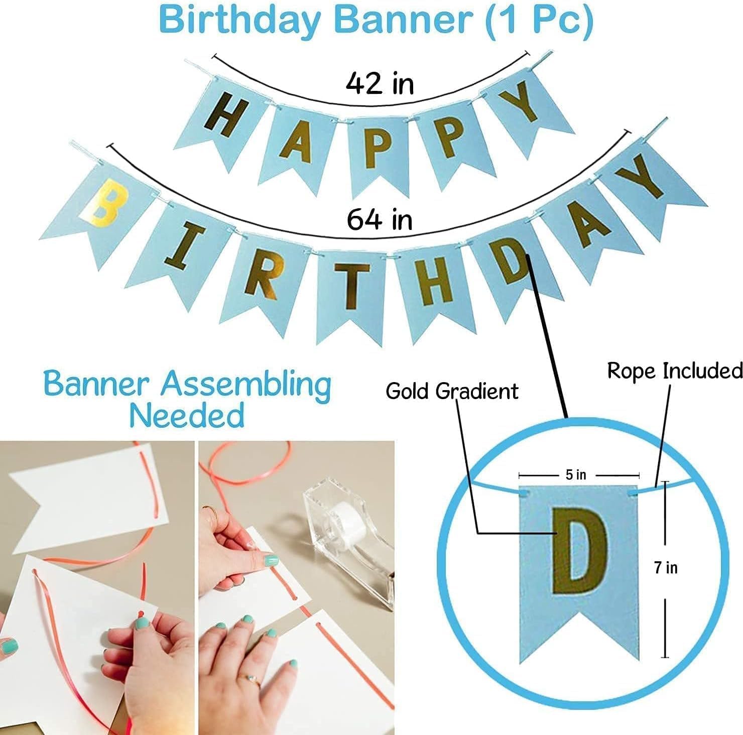 Blue Happy Birthday Banner – Birthday Banner Boy Girl Men Women – Birthday Party Decoration - Party Supplies – Kid’s Party Banners