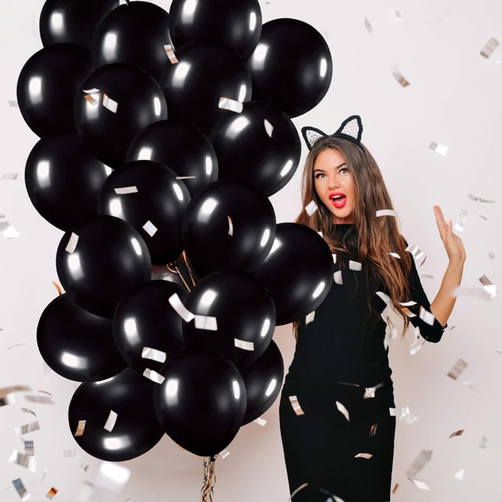 Black Latex Balloons Kit for Birthday Party - Pack of 30, 12 Inch | Black Metallic Balloons for Graduation Party Decorations | Shiny Black Balloons for Wedding Decorations, Bridal and Baby Sh