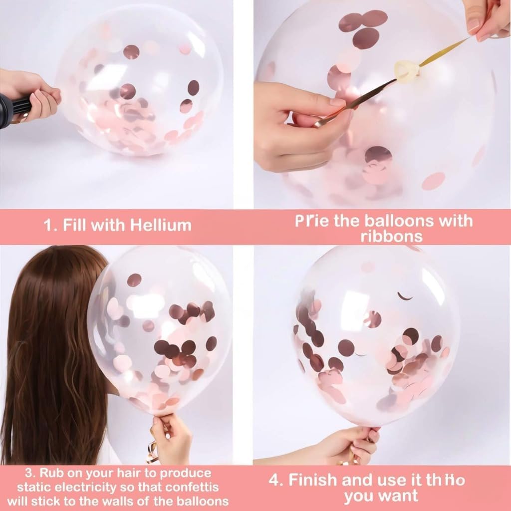Pack of 18 Pcs Rose Gold Latex & Confetti Balloons for Birthday Decoration Items/Balloons for Birthday Party