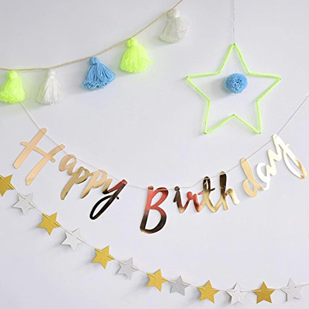 Gold Happy Birthday Banner – Cardstock, Reusable Metallic Birthday Sign for Wall Decoration - Birthday Party Decoration for Kids and Adults