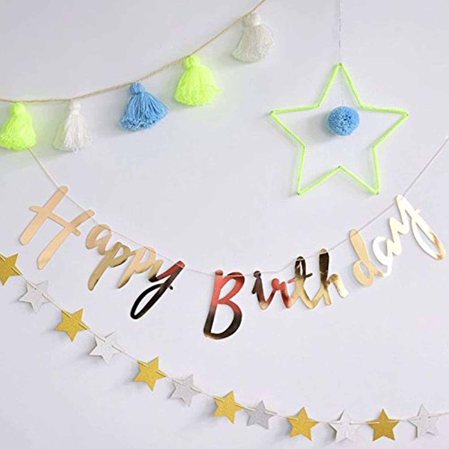 Gold Happy Birthday Banner – Cardstock, Reusable Metallic Birthday Sign for Wall Decoration - Birthday Party Decoration for Kids and Adults