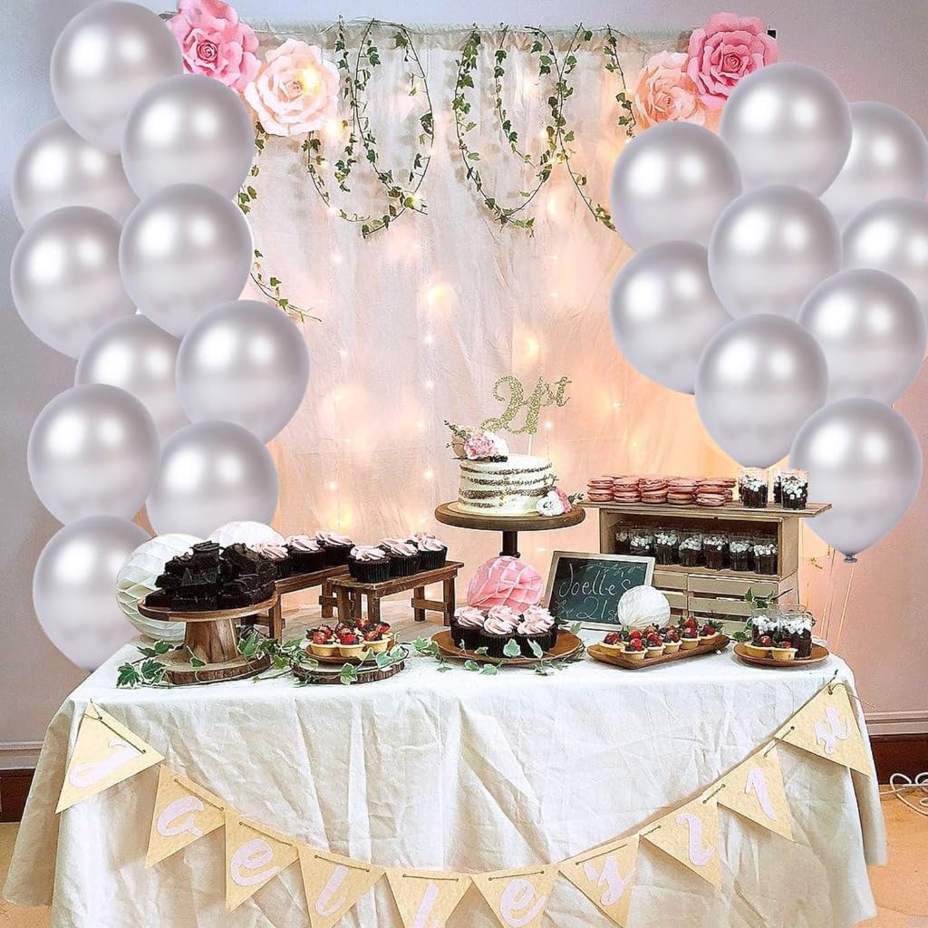 Silver Latex Balloons Kit - Pack of 30 | Silver Balloon for Arch Decoration | Shiny Silver Balloons for Graduation Decoration | Latex Balloons for Birthday, Bridal Baby Shower, Home, Office Decor