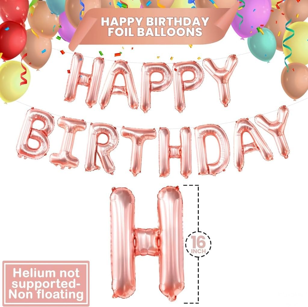 Rose Gold Happy Birthday Banner – 16 Inch Balloons | Sign for Girls | Decorations and Backdrop