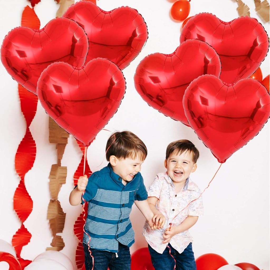 Shaped Foil Balloons Set - Pack of 6 | Helium Supported Romantic Love Balloon Kit | Red Heart Balloon for Wedding, Anniversary, Valentines Day, Proposal, Bridal Shower, Birthday Decorations