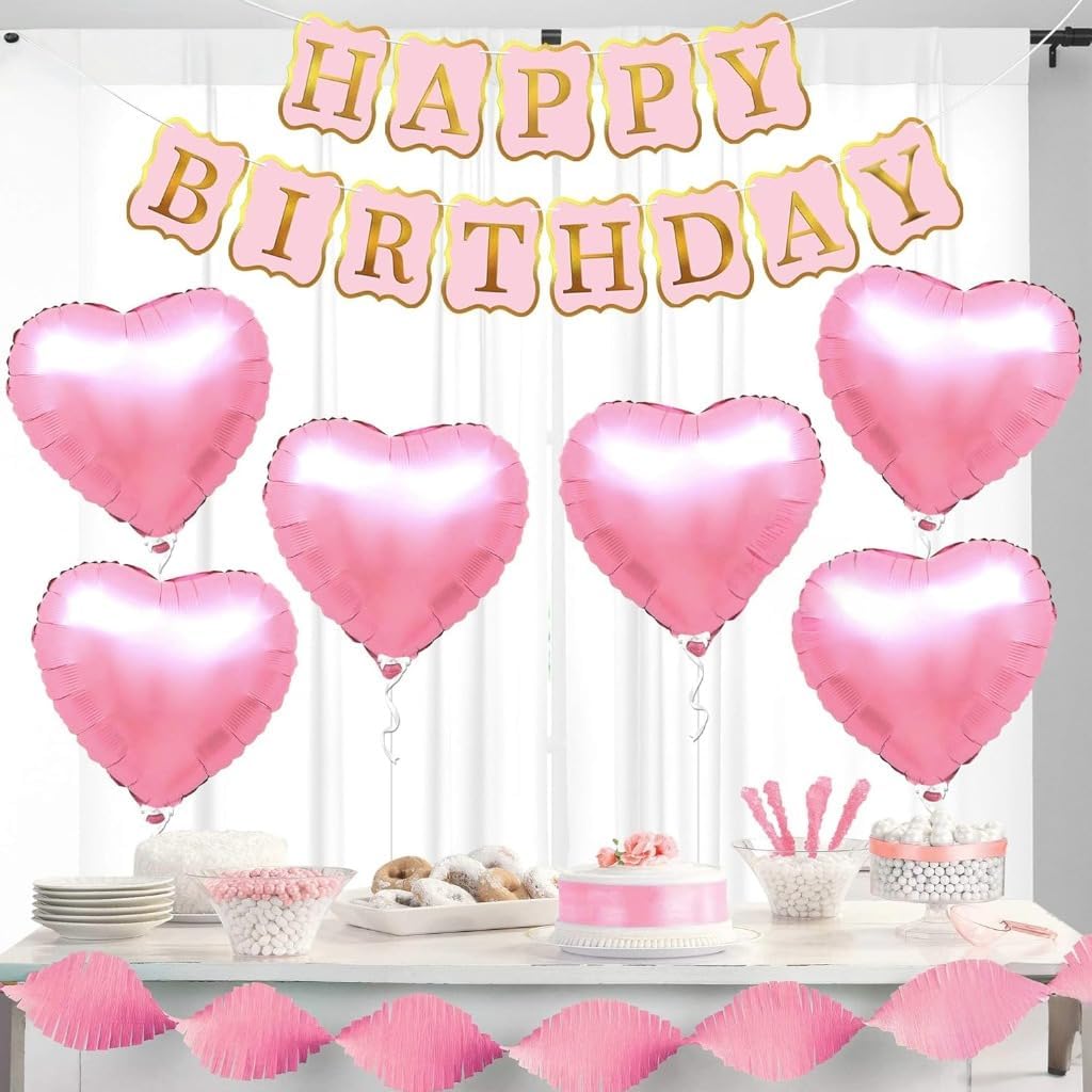 Pink Heart Balloons for Party Decoration - Pack of 6, 18 Inch | Foil Heart Shaped Balloons for Wedding Decorations | Pink Balloons for Engagement, Bridal Shower, Valentines Decorations or Anniversary