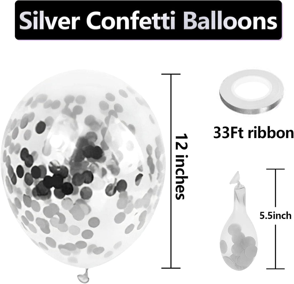 Silver Confetti Latex Party Balloons - 60 Pack 12 inch Helium Silver Confetti Glitter Balloons for Wedding, Graduation, Baby Shower, Birthday Party Decorations