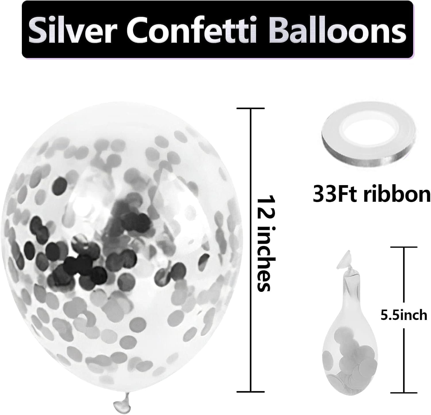 Silver Confetti Latex Party Balloons - 60 Pack 12 inch Helium Silver Confetti Glitter Balloons for Wedding, Graduation, Baby Shower, Birthday Party Decorations