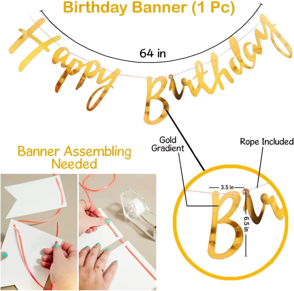 9Pcs Happy Birthday Decoration Set – Black Happy Birthday Banner with Confetti Balloons and Ribbon- Birthday Party Decoration for Boys, Girls, Men & Women