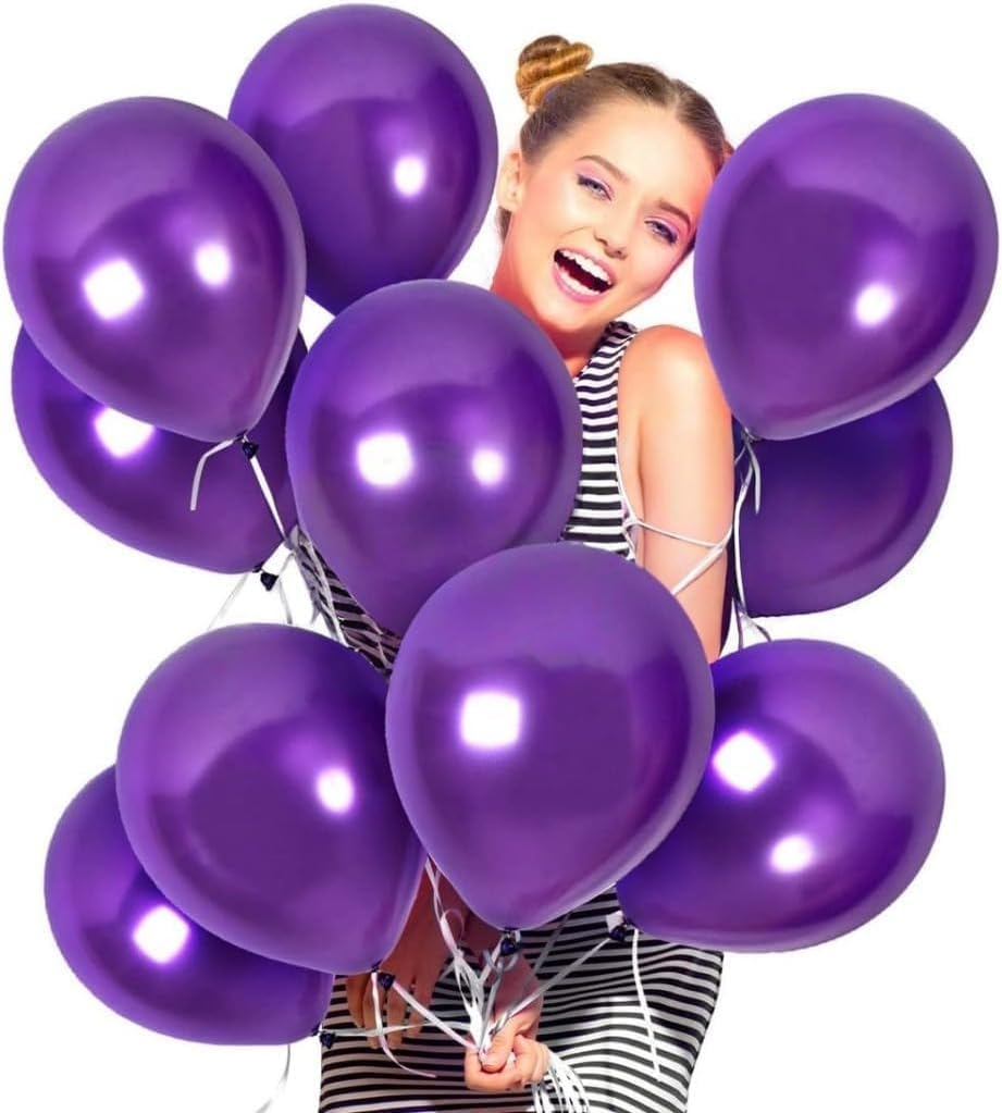Metallic Purple Balloons 12 Inch - (Pack of 50) Birthday Decoration Balloons for Kids & Adults, Party Décor for Birthday, Anniversary, Baby Shower, Welcome, Bachelorette – Metallic Finish