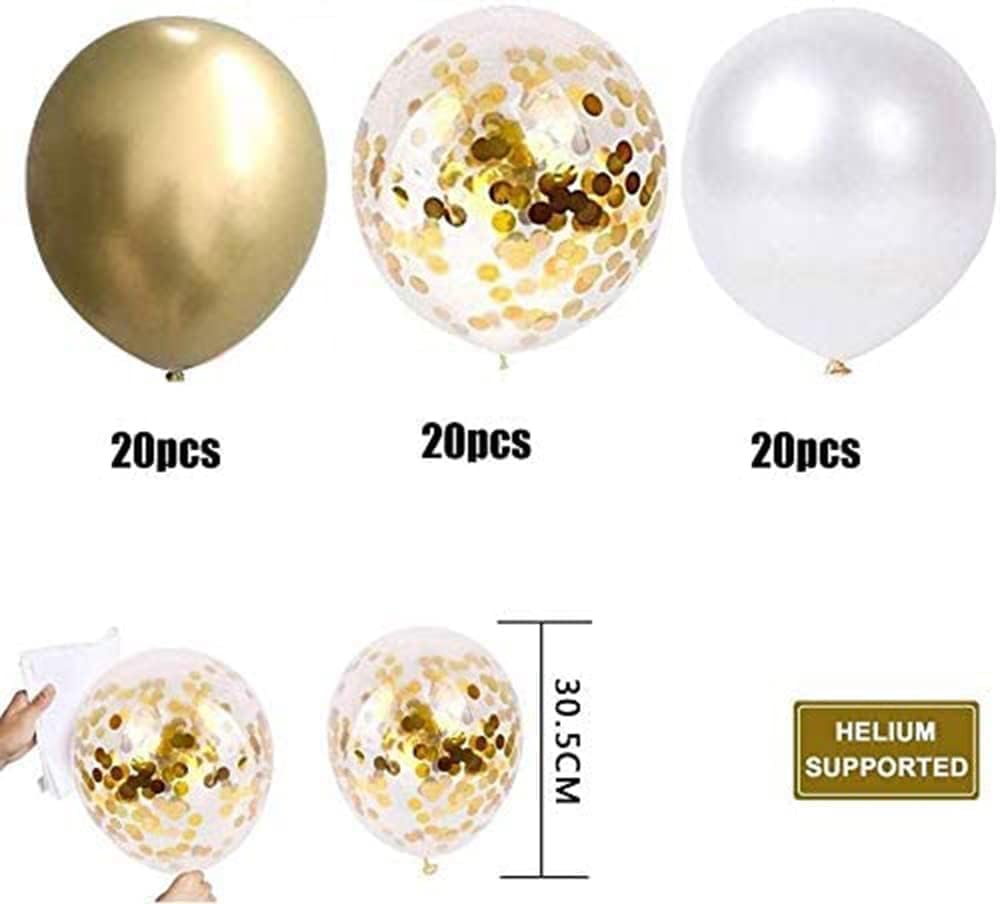 60 pcs Gold Metallic Balloons Set, Gold Confetti Balloons, Gold White Balloons for Wedding, Birthday, Graduation, Bridal Shower, Baby Shower Party Decoration