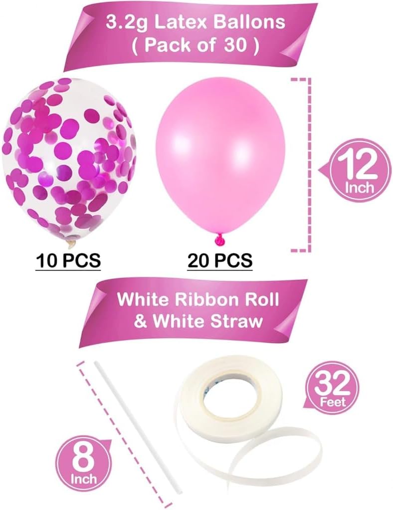 Pink and Pink Confetti Latex Balloons Kit – Pack of 30 | Latex Pink and Confetti Balloons for Birthday Party | Great for Debut Wedding Decorations, Baby and Bridal Shower, Engagement, Anniversary
