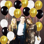 Gold and Black Party Balloons - Pack of 30, 12 Inch | White Latex Balloons | Gold Party Decorations | Birthday and Bachelorette Decorations | Bridal Shower, Wedding, Home and Office Decor Supplies Kit