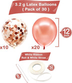 Rose Gold Confetti Balloons – Pack of 30, 12 Inch | Great for Bridal Shower Decorations, Birthday Parties | Pre-filled Rose Gold Confetti Latex Balloons for Weddings & Events